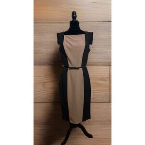 SINGLE Veronica Colorblock Black/Ivory Dress Career Wear Belted Size 10